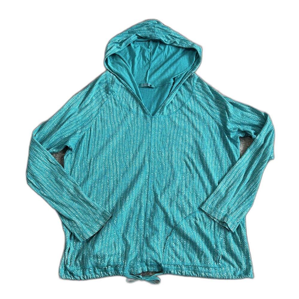 Fresh Produce Top Womens Large Aqua Cover Up Shirt Hooded Pockets USA